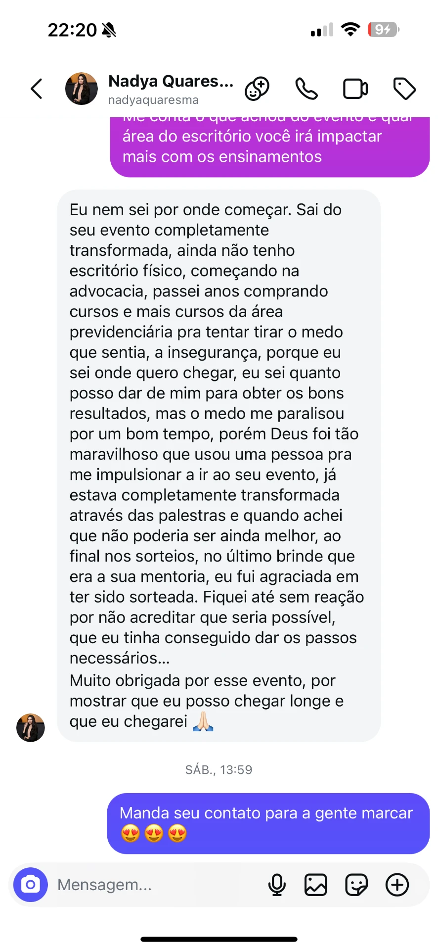 Depoimento de participante transformada pelo evento