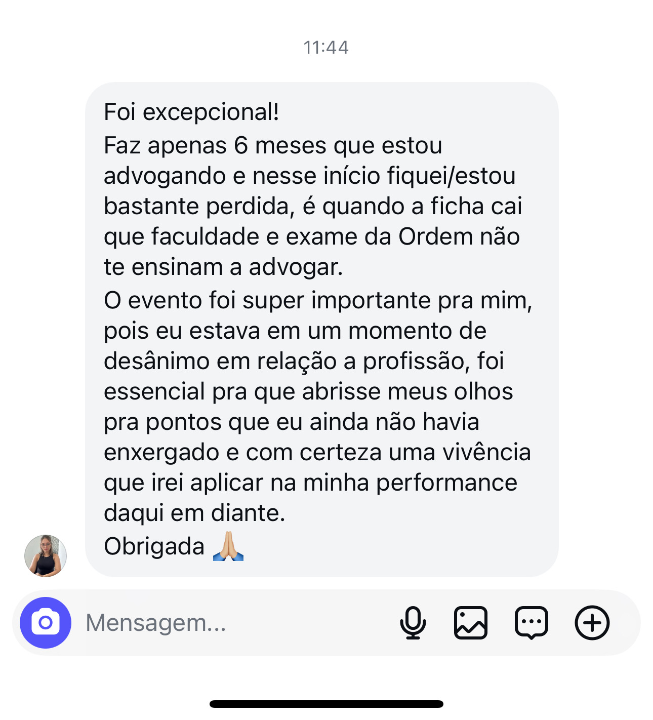 Depoimento de advogada em início de carreira